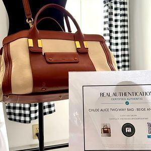 Chloé Alice leather shoulder bag in beige & brown + certificate of authenticity